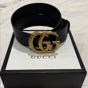 Gucci Black Belt with Gold GG Buckle
